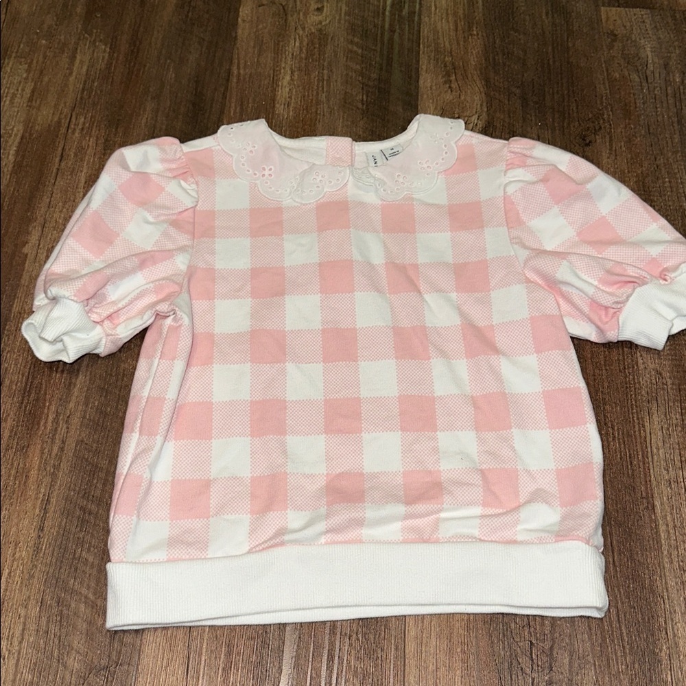 Janie and Jack Girl's Pink Plaid Sweatshirt size 10  scalloped collar Super Cute